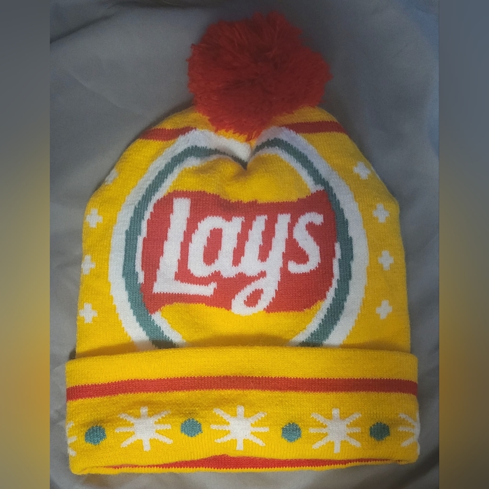 Lays Toque Beanie Hat Pompom Vintage Retro Unisex Fun Collectible